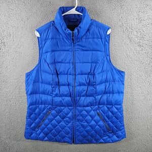 Talbots Woman Royal Blue Down Puffer Vest Mixed Quilt Full Zip 2X